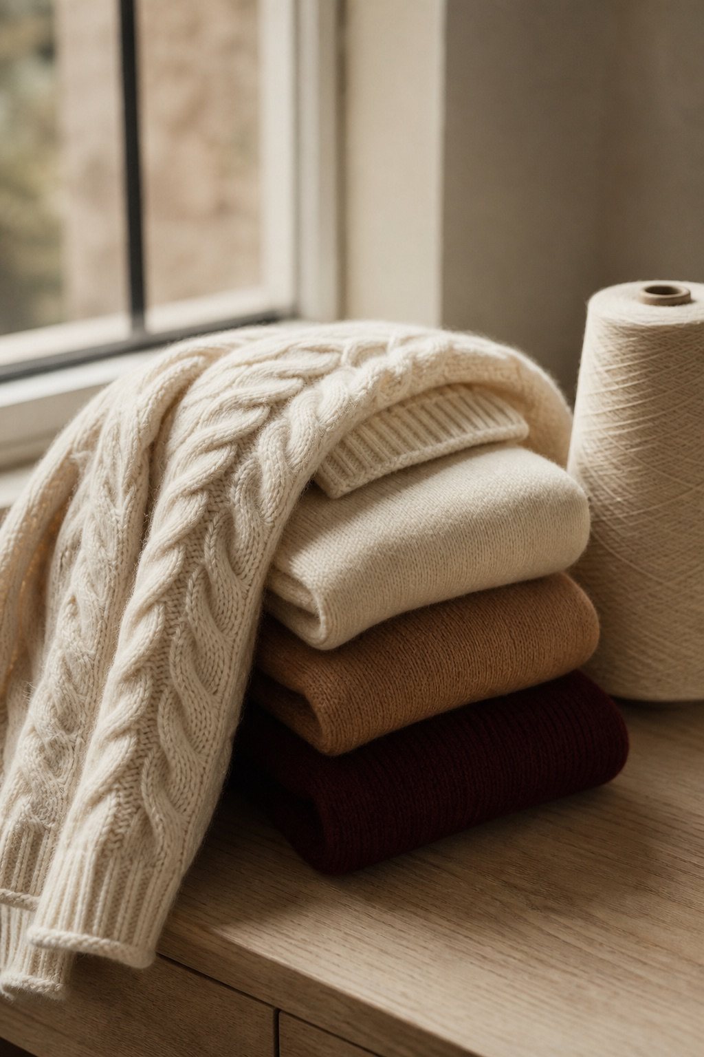 Folded wool knitwear and yarn