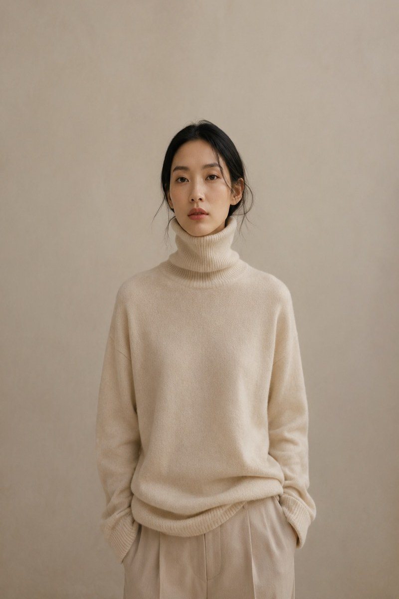 Cream cashmere turtleneck sweater